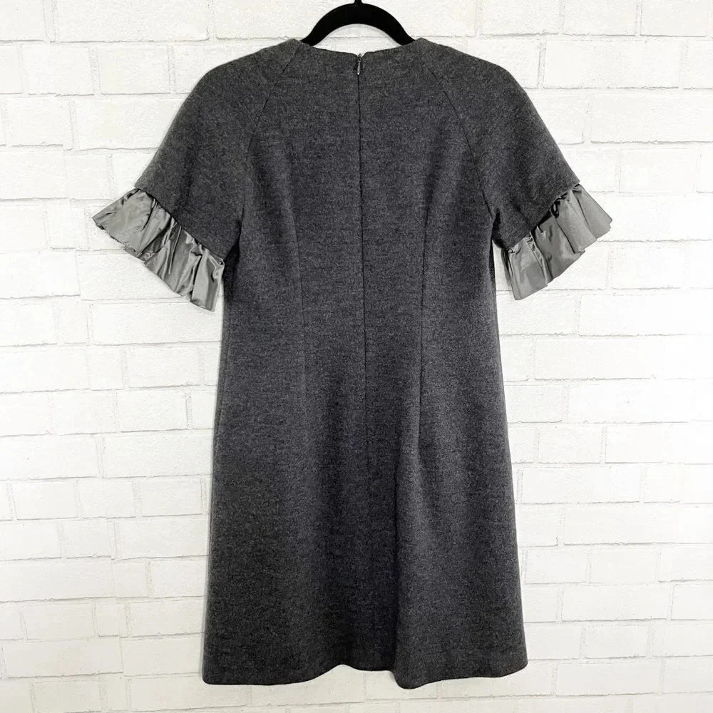 Lela Rose Charcoal Gray 100% Wool Ruffle Puffed Sleeve Shift Dress Size 6 - Picture 4 of 9